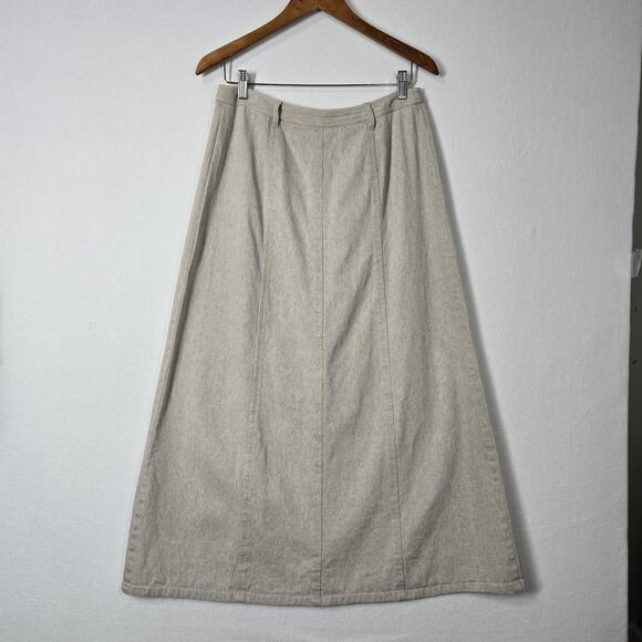 VTG Jones New York Country Linen Blend Maxi Skirt Sz 10 Beige Button Front Denim - Picture 6 of 12
